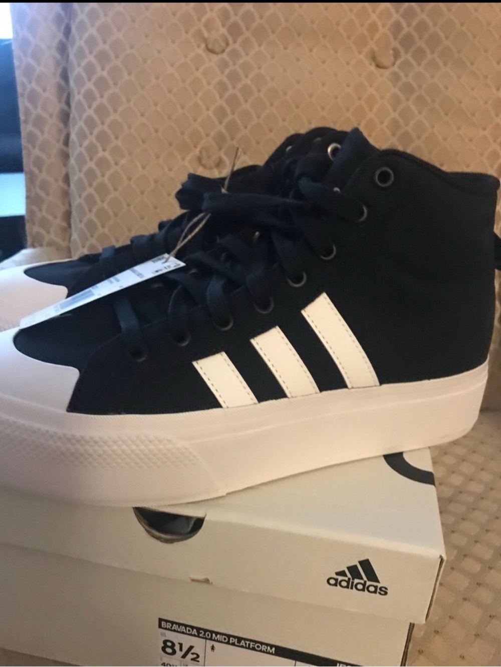 adidas Black and White Mid-Top Platform Sneakers